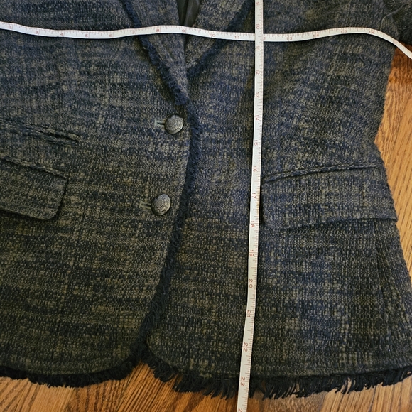 Banana Republic tweed blazer size 6 Petite Small patch pockets collared fringe - Picture 5 of 7